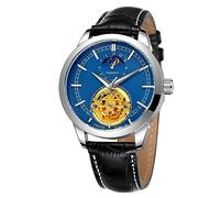 FORSINING Herren-Automatikuhr, Mondphase, Skelett, großes Zifferblatt, mechanische Armbanduhr, leger, Business-Uhren, Leder, wasserdicht, blau, Armband