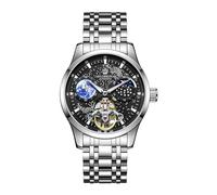 FORSINING Herren Automatikuhr Mondphase Sternenhimmel Großes Zifferblatt Design Mechanische Handaufzug Armbanduhr Tourbillon Luminoius Uhren, Schwarz