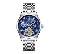FORSINING Herren-Automatikuhr, Mondphase, Sternenhimmel, großes Zifferblatt, mechanische Handaufzugs-Armbanduhr, Tourbillon Luminoius Uhren, blau, Armband