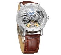 FORSINING Herren-Automatikuhr, selbstaufziehend, Tourbillon, analoges Skelett-Uhrwerk, Mondphasen-Armbanduhr mit echtem Lederarmband