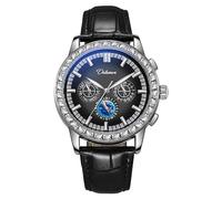 FORSINING Herren Automatische Armbanduhr Lederband Luxus Diamant Zifferblatt Mechanische Uhr Kalender Datumsanzeige Mode Business Herrenuhren, Schwarz , Gurt