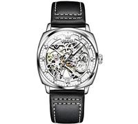 FORSINING Herren Automatische Uhren Skelett Luxus Diamant Großes Zifferblatt Herren Business Armbanduhr mit Lederband Wasserdicht Mechanische Uhr, silber, Gurt