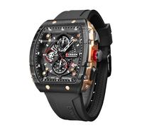 FORSINING Herren Chronograph Sport Uhr Wasserdicht Militär Uhren für Männer Analog Quarz Armbanduhr mit Datumsanzeige Silikonband Outdoor Uhr, Schwarz