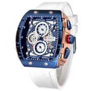 FORSINING Herren Chronograph Sport Uhr Wasserdicht Militär Uhren für Männer Analog Quarz Armbanduhr mit Datumsanzeige Silikonband Outdoor Uhr, Weiss/opulenter Garten, Militär
