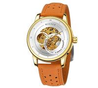 FORSINING Herren Mechanische Uhr Automatische Handaufzug Armbanduhr Lederband Skelett Großes Zifferblatt Wasserdicht Herren Business Uhren, weiß