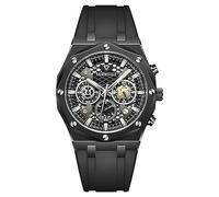 FORSINING Herren Mode Quarzuhr Skelett Analog Quarz Armbanduhr Silikon Chronograph Herren Casual Sport Uhren Militär Uhren, Schwarz