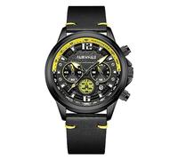 FORSINING Herren-Quarzuhr Casual Sport Chronograph Herrenuhren Leder Wasserdicht Mode Business Analog Datumsanzeige, gelb, Gurt