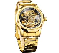 FORSINING Herren Skelett Automatik Mechanische Uhr mit Diamantschliff 12-seitige Lünette & Freiliegende Zahnräder & Tourbillon Design Einzigartige Rhombus-Link Edelstahl Armband Selbstaufzug