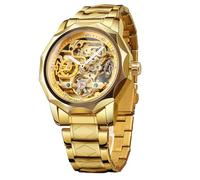 FORSINING Herren Skelett Automatik Tourbillon Uhr Selbstaufzug Hohl Mechanische Uhr Tourbillion Rhombus Edelstahl Armbanduhr Gold & Schwarz, Schwarz