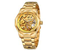 Forsining Herren Skelett Mechanische Uhr Automatik Tourbillion Selbstaufziehende Armbanduhr Edelstahl Armbänder Retro Luxus Kleid, gold