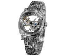 FORSINING Herren Skelettuhr Römische Zahlen Automatik Selbstaufzug Tourbillon Armbanduhr mit Edelstahlarmband, silber, Classic