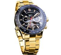FORSINING Herren Tourbillon Mechanische Uhr mit Selbstaufzug, Tag Datum Monat Vollkalender, leuchtender Tachymeter, multifunktionale Automatikuhren, geschnitztes großes Zifferblatt Edelstahlband