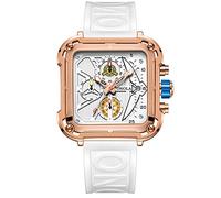 FORSINING Herren-Uhren, modisch, quadratisch, großes Zifferblatt, Sport-Chronograph, analoge Qaurtz-Uhren, Herren-Armbanduhr, Business-Silikon-Armband, weiß