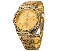 FORSINING Herrenmode Vintage Uhr Automatikuhr für Männer Wasserdicht Datum Minimalistische Mechanische Armbanduhr mit Edelstahlarmband, 1 Gold, Retro