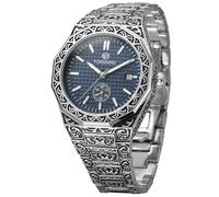 FORSINING Herrenmode Vintage Uhr Automatikuhr für Männer Wasserdicht Datum Minimalistische Mechanische Armbanduhr mit Edelstahlarmband, 4. Silber und Blau, Retro
