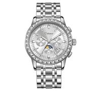 FORSINING Herrenuhr Automatische mechanische Armbanduhr Analog Datum Mondphase Handaufzug Business Uhren Diamant Zifferblatt Wasserdicht, Silber
