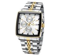 FORSINING Herrenuhr, Chronograph Quarzuhr, wasserdichte Business Uhr für Männer, Edelstahlarmband, Multifunktionsuhr (Gold)