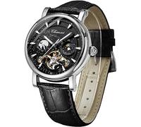 FORSINING Herrenuhr Leuchtender Sternenhimmel mit Mondphase Tourbillon, Mechanische Automatik Selbstaufzug Mode Uhren, Edelstahlgehäuse Ledergürtel Armbanduhr, silber, schwarz