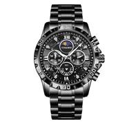 FORSINING Luminoius Herren-Armbanduhr, Mondphasen-Design, analog, Quarz, lässig, Chronograph, Sport, wasserdicht, Diamant-Zifferblatt, Business-Uhren, Schwarz