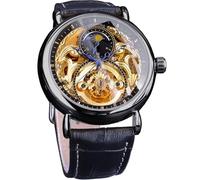 FORSINING Luxuriöse Herrenuhr mit Mondphase & Tourbillon, Retro-Skelett, hohl, selbstaufziehend, mechanische Armbanduhr, Ledergürtel, Automatik-Uhrwerk, Herrenuhren, schwarz