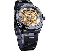 FORSINING Luxuriöse Skelett-Armbanduhr für Herren, hohl, 41 mm, großes Zifferblatt mit quadratischer Lünette, selbstaufziehend, automatisch, mechanische Herrenuhren, Schwarz Gold, Classic