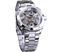 FORSINING Luxuriöse Skelett-Armbanduhr für Herren, hohl, 41 mm, großes Zifferblatt mit quadratischer Lünette, selbstaufziehend, automatisch, mechanische Herrenuhren, Silber, Klassisch