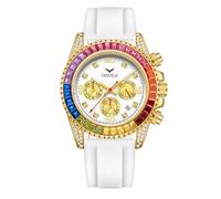 FORSINING Männer Quarz Analoguhr,Luxus Diamant Big Dial Sport Casual Chronograph Herren Uhren Silikon Armband Business Armbanduhr, Weiß