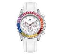 FORSINING Männer Quarzuhr,Sport Chronograph Diamond Big Dial Herren Armbanduhr Silikonarmband Leuchtende wasserdichte Business Uhren,Weiß