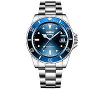 FORSINING Mechanische Automatikuhr für Herren, mit 20 mm Edelstahl-Armband, Handaufzug, modische Business-Armbanduhr für Herren, blau, Armband