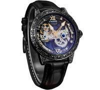 FORSINING Mechanische Herren-Armbanduhr mit Automatikuhr, wunderschöne geschnitzte Totem-Lünette, luxuriöses doppelseitiges Skelett-Tagesblatt mit Diamantskala, Automatikuhren, großes Zifferblatt
