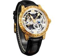 FORSINING Mechanische Herren-Armbanduhr mit Automatikuhr, wunderschöne geschnitzte Totem-Lünette, luxuriöses doppelseitiges Skelett-Tagesblatt mit Diamantskala, Automatikuhren, großes Zifferblatt