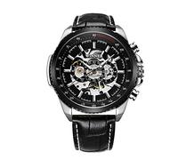 FORSINING Mechanische Herren-Armbanduhr, wasserdicht, Skelett, modisch, Business-Automatik, leuchtendes großes Zifferblatt, Herren-Armbanduhr, Schwarzes Leder