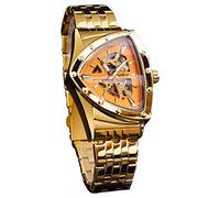 FORSINING Mechanische Herrenuhr, dreieckig, goldfarben, silberfarben, schwarzes Zifferblatt, Skelett, luxuriös, selbstaufziehend, wasserdicht, leuchtend, gold, Armband