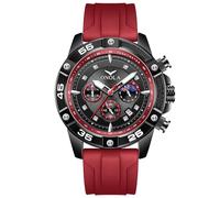 FORSINING Modische Herren-Armbanduhr, Chronograph, lässig, Sport, Quarzuhren, Silikonarmband, Mondphasen-Design, großes Zifferblatt, analog, Datum, rot, Armband