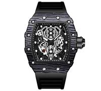 FORSINING Modische Quarzuhr für Herren, Skelett, rechteckig, großes Zifferblatt, analog, Herren-Armbanduhr, lässig, Business, Silikonband, Militäruhren, Schwarz (B), Armband