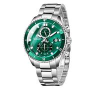 FORSINING Modischer Chronograph für Herren, Edelstahlband, Quarz, Herren-Armbanduhr, lässig, Business, wasserdicht, großes Zifferblatt, Analog-Anzeige, grün, Armband