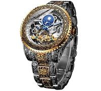 FORSINING Retro-Armbanduhr für Herren, geschnitzt, selbstaufziehend, mechanisch, Tattoo, Tourbillon, Mondphase, unabhängige Sekunde, Skelett, automatisch, großes Zifferblatt, Armbanduhren, Gold