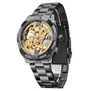 FORSINING Retro Herren wasserdichte automatische mechanische Wirstwatches Schwarz Golden Skelett Uhr Einzigartiges Geschenk für Männer