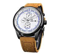 FORSINING Selbstaufziehende mechanische Armbanduhr Herren Echtleder Automatische Skelett Militär Uhr Kalender Uhr Wasserdicht, weiß, Riemen