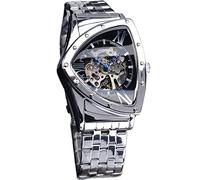 FORSINING Triangle Skelett Herren Automatische Mechanische Uhr Luxus Gold Schwarz Edelstahl Uhren Wasserdicht Leuchtende Sport Armbanduhr, Rund, Silber, Schwarz, Skelettuhr, mechanisch