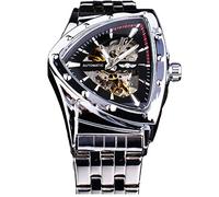FORSINING Triangle Skelett Herren Automatische Mechanische Uhr Luxus Gold Schwarz Edelstahl Uhren Wasserdicht Leuchtende Sport Armbanduhr, Silber / Schwarz, Modern