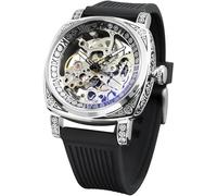 FORSINING Uhren für Herren, quadratisch, Retro, mechanische Uhr, selbstaufziehend, geschnitzt, Skelett, Automatikuhren, Vintage-Lederarmband, Schwarz_neu