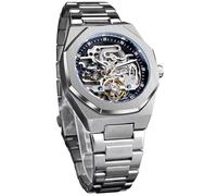 FORSINING Vintage Herren Uhr Mechanisch Automatik, Mondphase Leuchtend, Graviertes Tattoo Design, Großes Zifferblatt, Silber Golden Armbanduhr