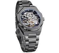 FORSINING Vintage-Uhr für Herren, graviert, automatisch, selbstaufziehend, mechanisch, großes Zifferblatt, leuchtende Mondphase, goldenes hohles Tattoo-Muster, Armbanduhren, mechanisch, Schwarz,