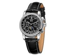 FORSINING Wasserdichte automatische Business-Armbanduhr für Damen, Kalender, selbstaufziehend, Edelstahl, Mondphasen-Armbanduhr, Schwarz, Schwarz , Armband