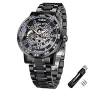 FORSINING Winners Vintage mechanische Uhren, Gravur mit Diamanten und Blumen, klassische Herrenuhr, Skelett, römische Zahlen, Schwarz/Gold, Uhren, Schwarz , Klassisch