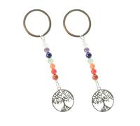 FortuneGlobe Schlüsselanhänger, Edelstein, Baum des Lebens, Schlüsselanhänger, 7 Chakra, 2 Stück, Silber, Schmuck, 1, 1