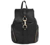 forty° Rucksack Echt Leder Damen | Made in Italy, Daypack, Citybag, Schultertasche, Smartphonefach, Karabinerverschluss, Deckelklappe, Reißverschlussfächer schwarz | 016850