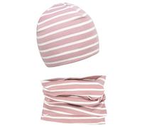 Foruhoo Baby Mädchen Beanie Mütze + Schlauchschal 2er Set, Wintermütze für Jungen Mädchen Baumwolle (48M und 6-24 Monate, Baumwolle Set: Rosa Streifen)