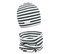 Foruhoo Mädchen Mütze Set mit Schal Kinder Beanie für Herbst Winter Baumwolle 2er(Set: Streifen Grau,44-48)